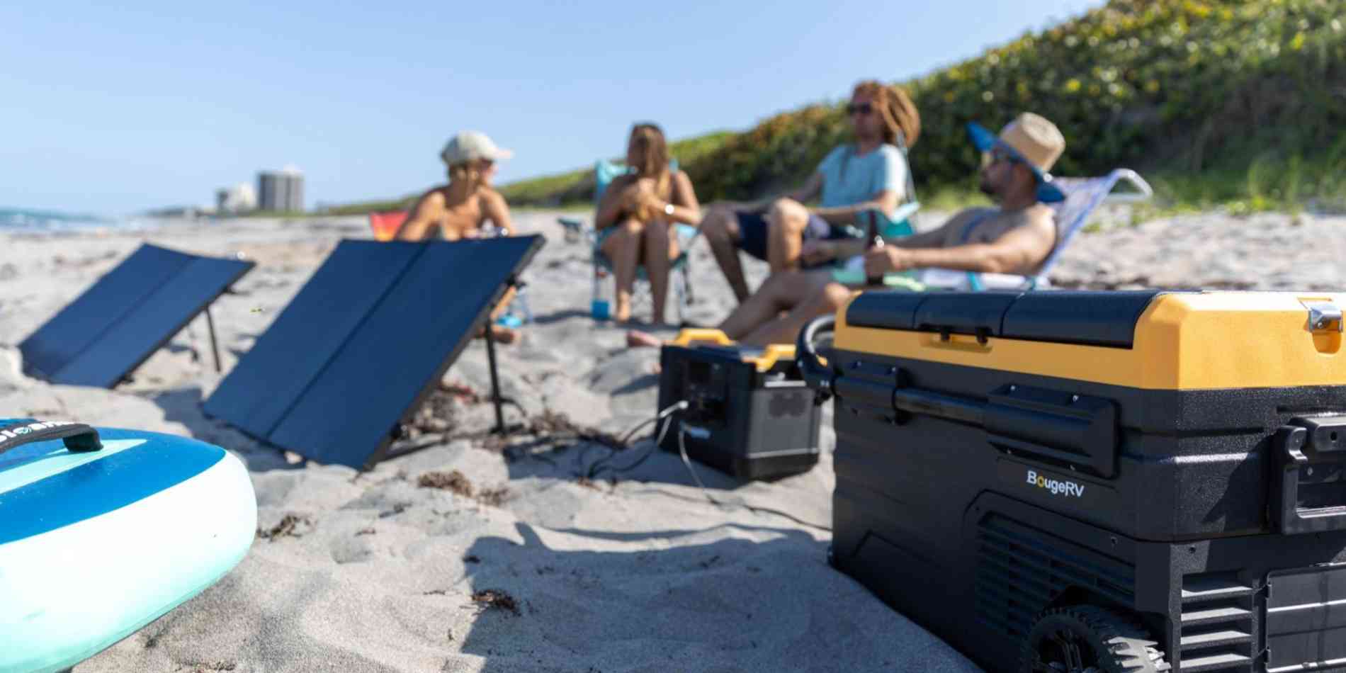 Summer camping on the beach with BougeRV’s portable fridge and backup Power for Refrigerators