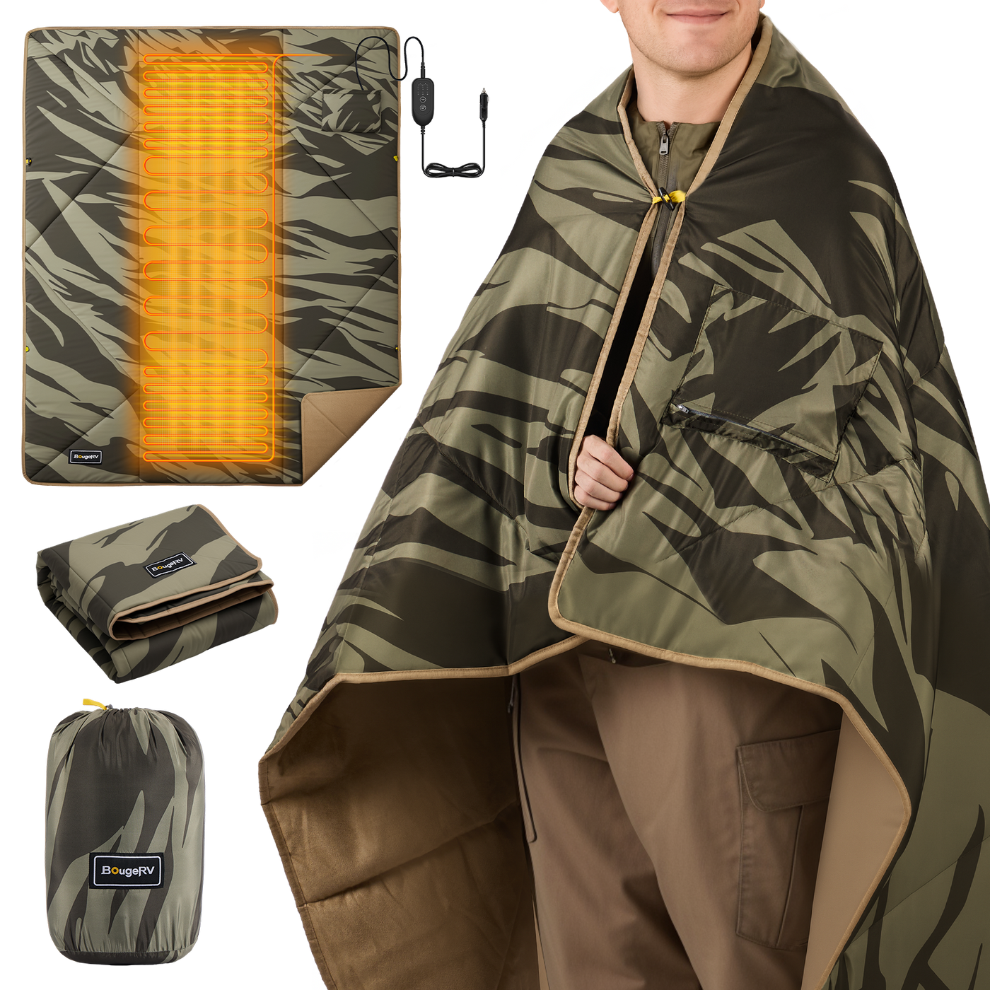 BougeRV 12V Outdoor Heated Blanket-5 Heat Settings, APP Remote Control(Green)