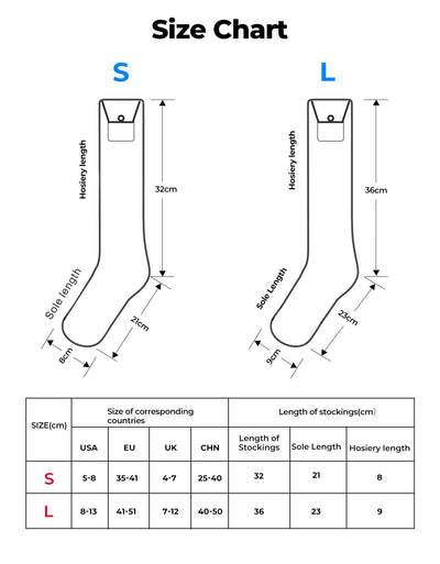 Wool Heated Socks for Unisex APP Control Black White