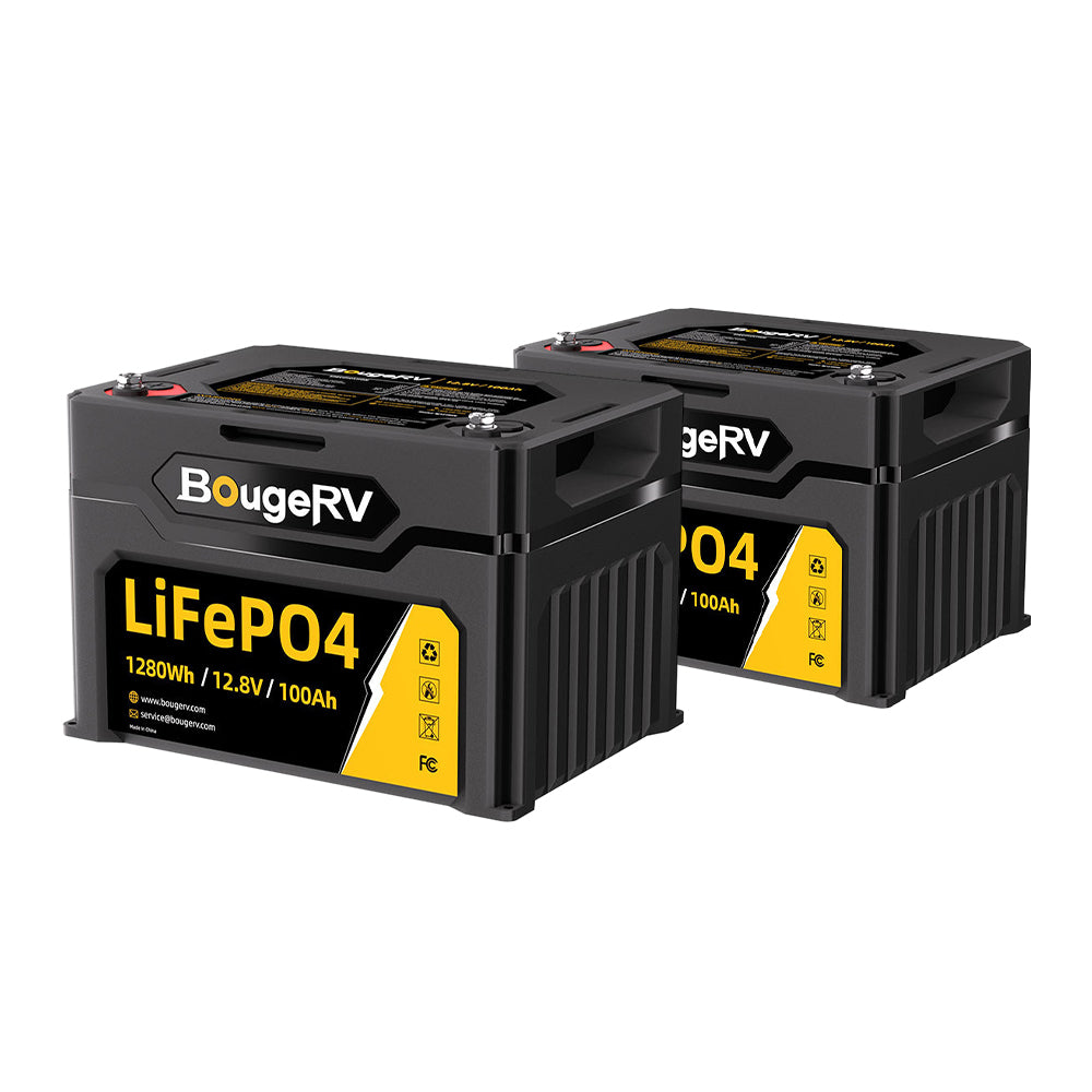 2PCS 12V 1280Wh/100Ah LiFePO4 Battery + Free Cable