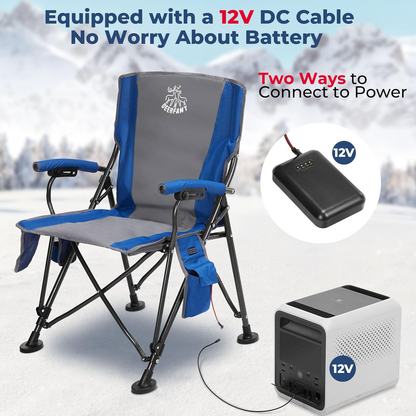 DEERFAMY Heated Camping Chair with 15000 mAh 12V Battery Pack