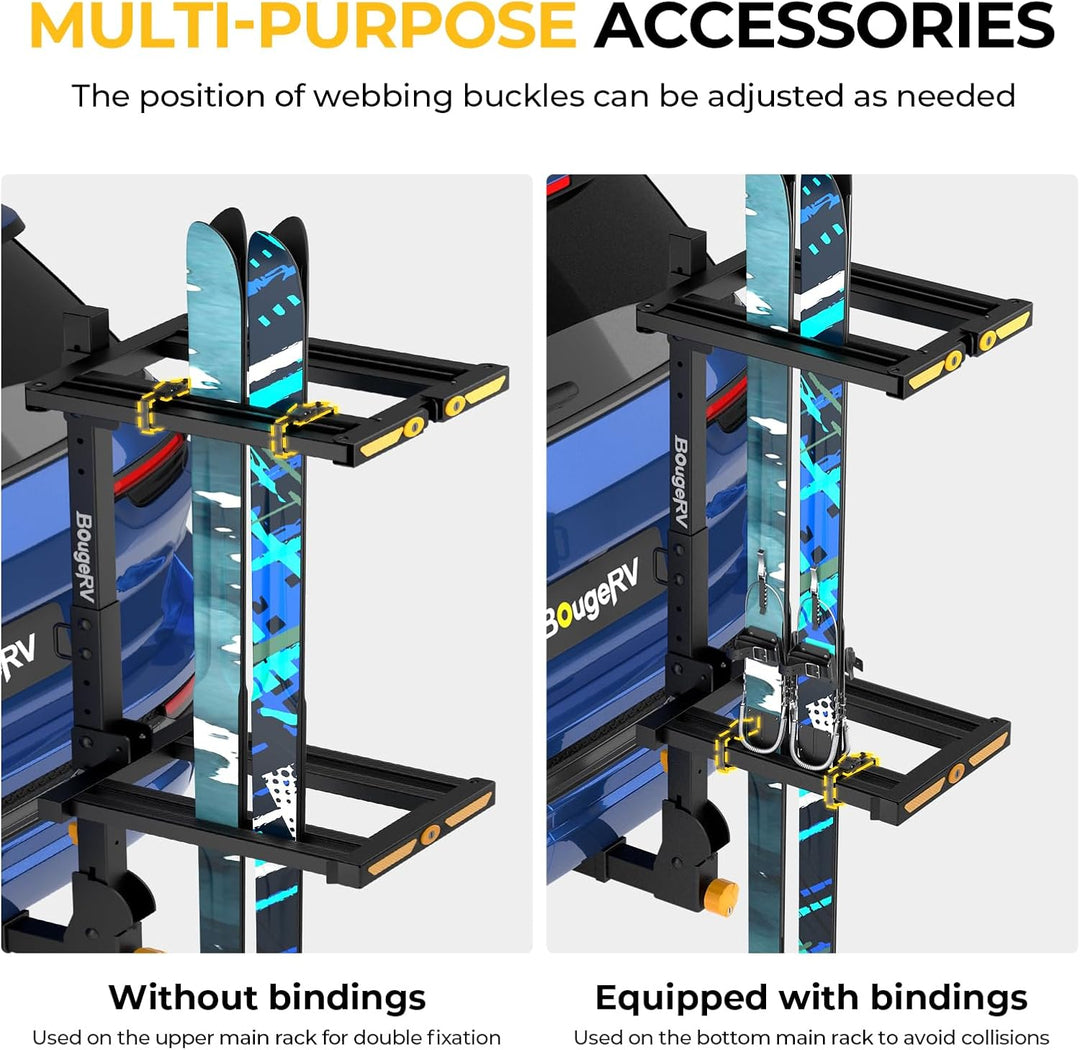 BougeRV Hitch Ski Snowboard Rack with Security Lock