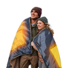 Two people wrapped together in a 12V heated blanket