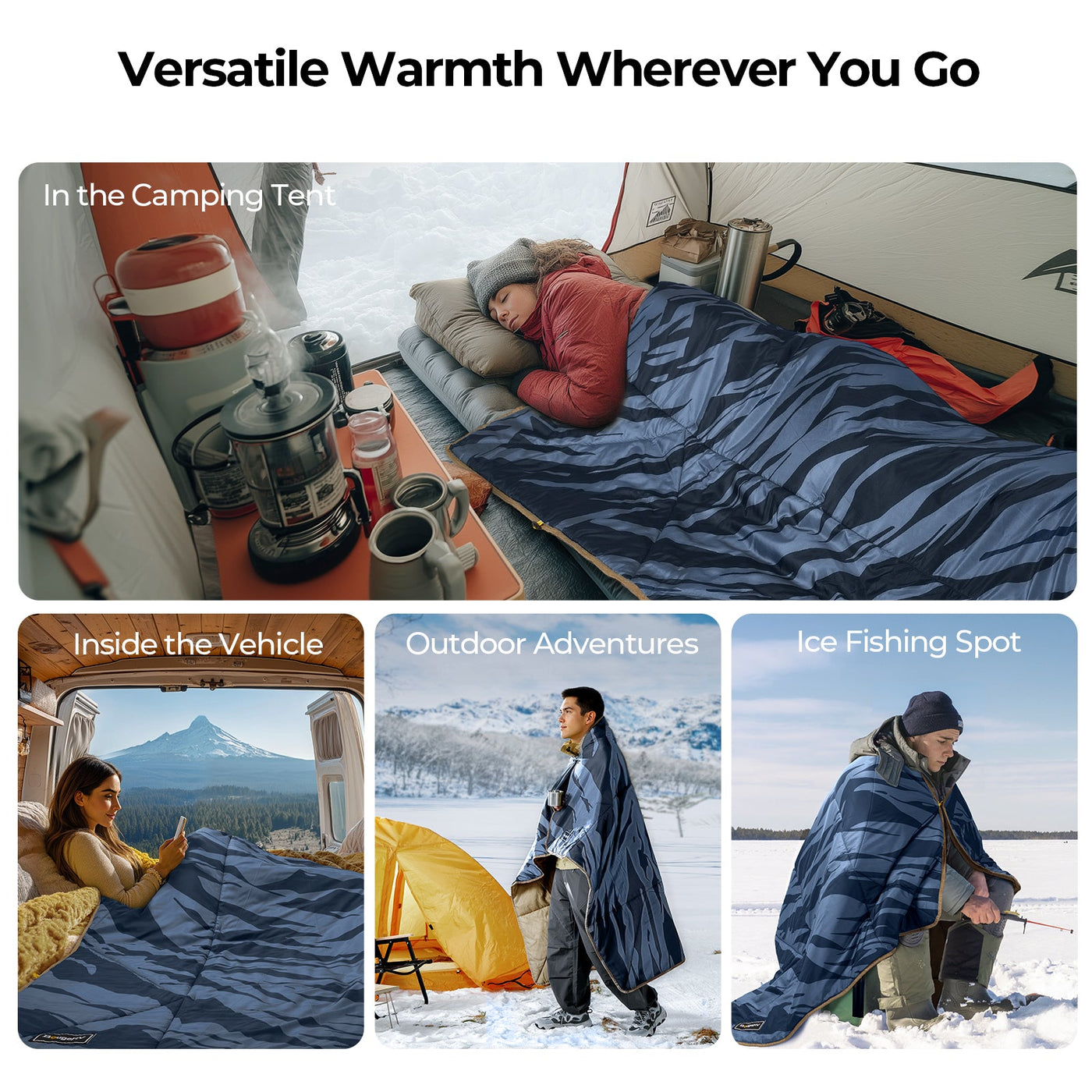 BougeRV 12V Outdoor Heated Blanket-5 Heat Settings, APP Remote Control(Blue)