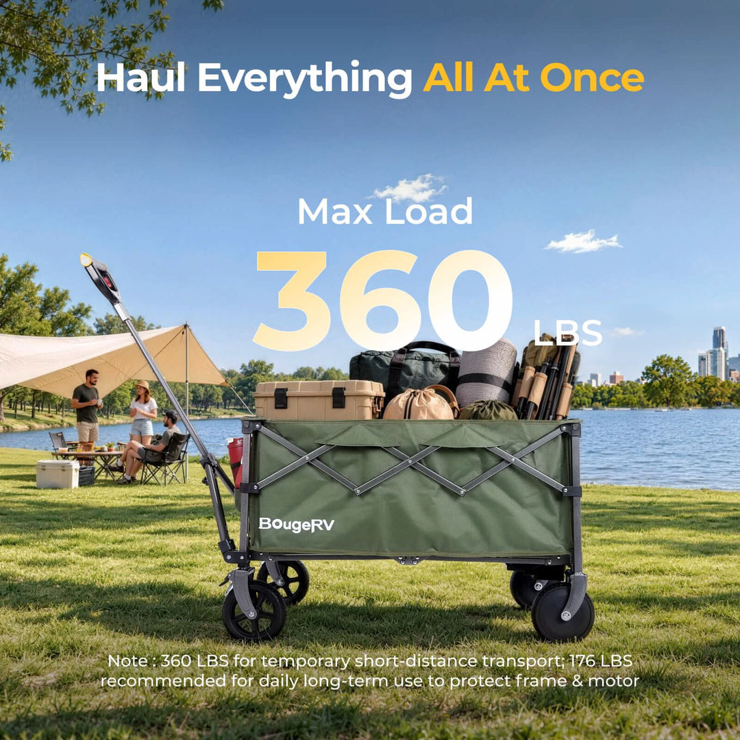 BougeRV LiteRover Foldable Utility Electric Wagon for Camping (Green)