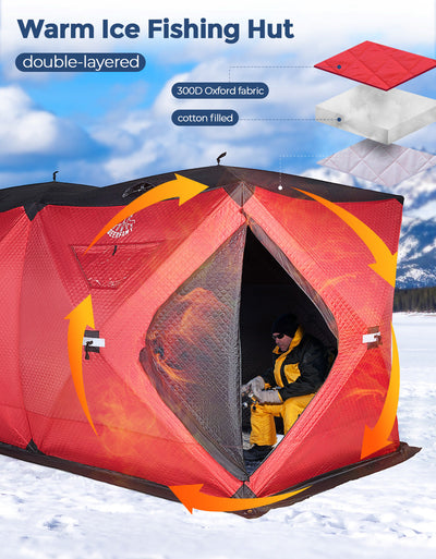 DEERFAMY 3-Layer Ice Fishing Shelter Portable Tent Double Rooms