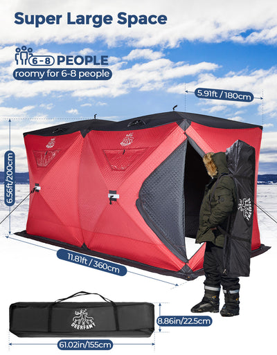 DEERFAMY 3-Layer Ice Fishing Shelter Portable Tent Double Rooms