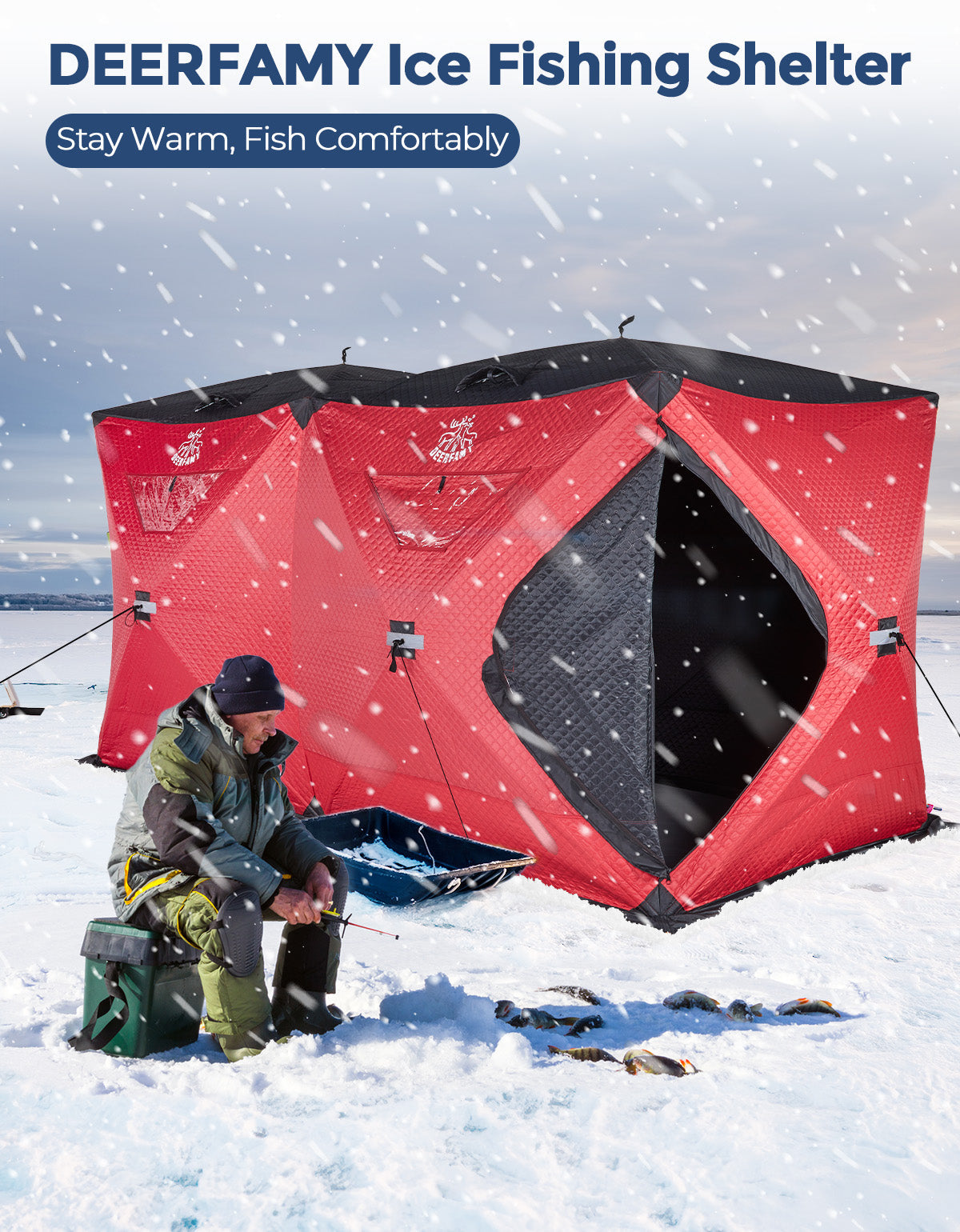 DEERFAMY 3-Layer Ice Fishing Shelter Portable Tent Double Rooms