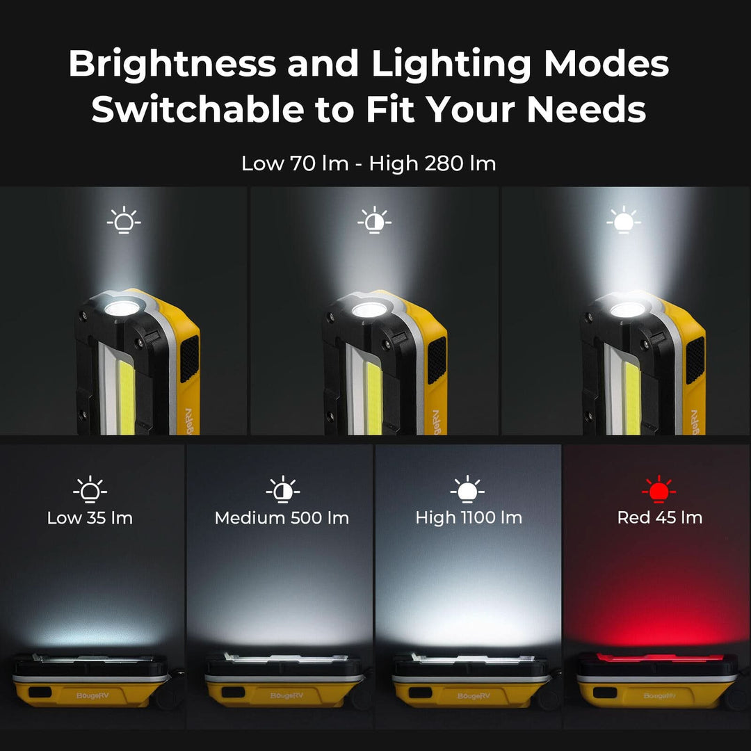 BougeRV WL01 Rechargeable Work Light 180° Rotate Job Site Lighting