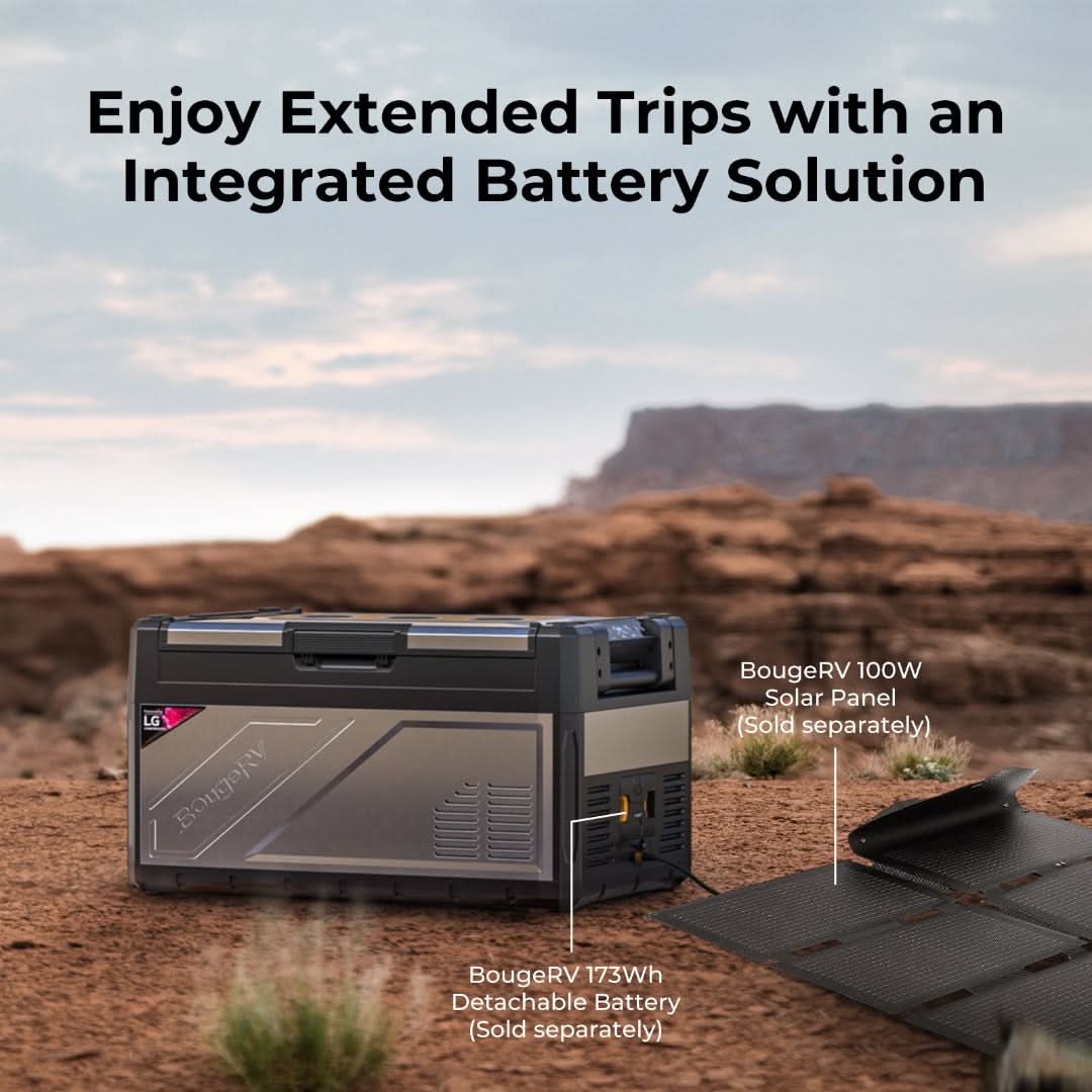 Battery powered fridge with solar panel
