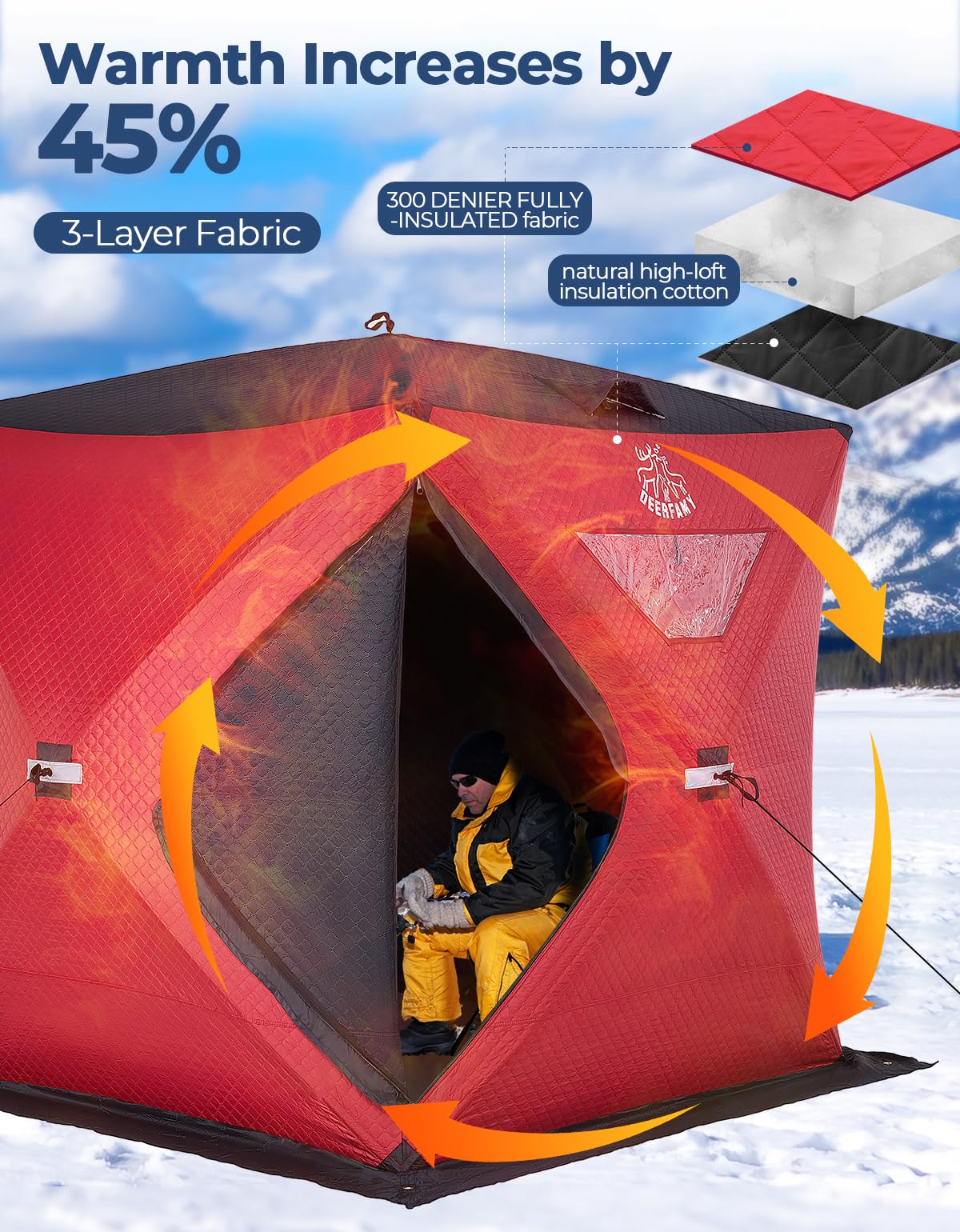 DEERFAMY Insulated Ice Fishing Shelter Portable Tent