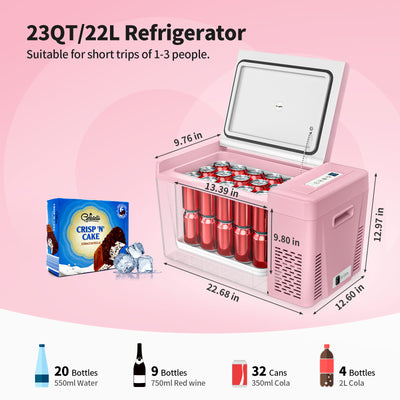 BougeRV 12V 23 Quart Colorful Pink Portable Fridge