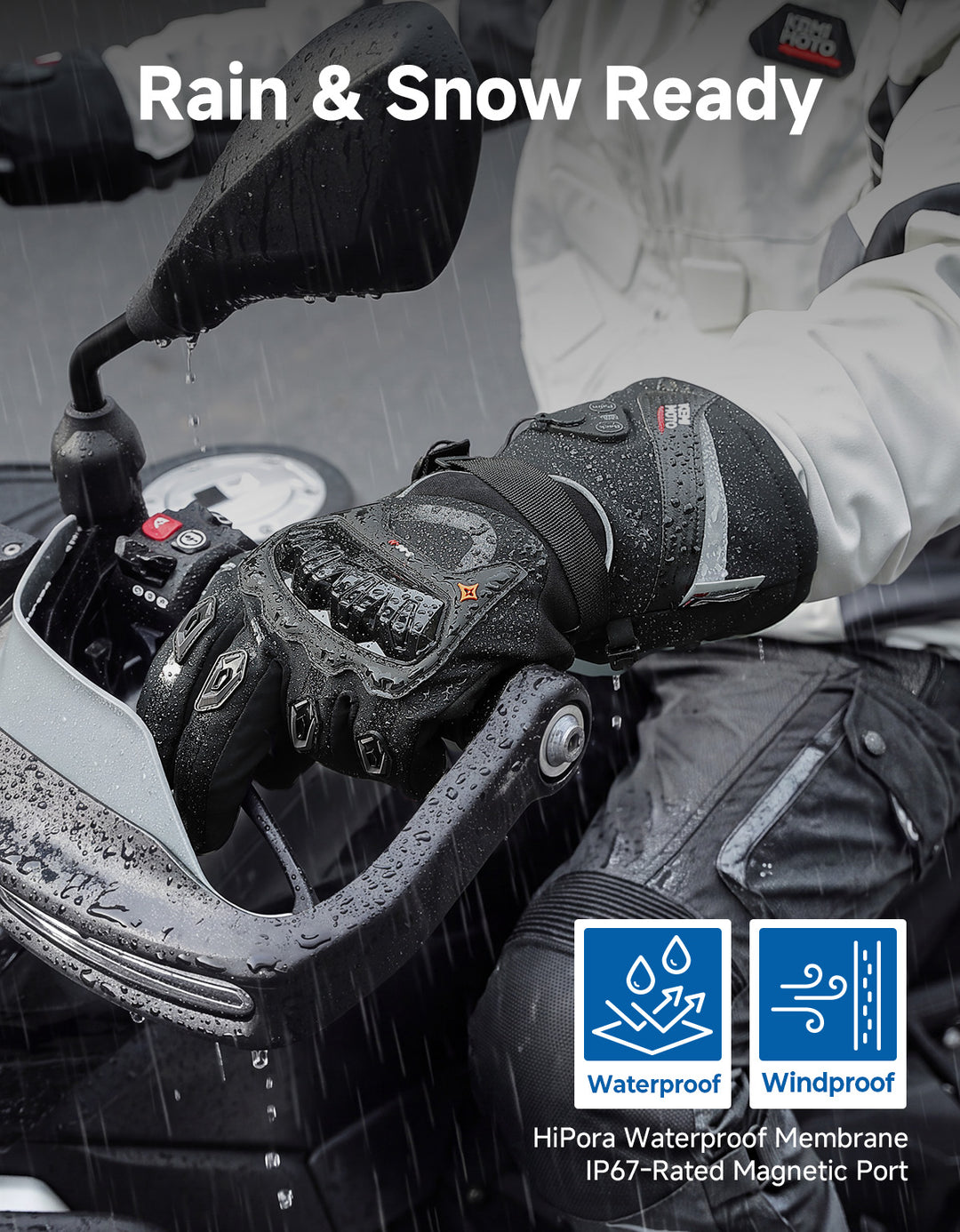 Gants de moto chauffants avec batterie rechargeable 7,4 V 2500 mAh