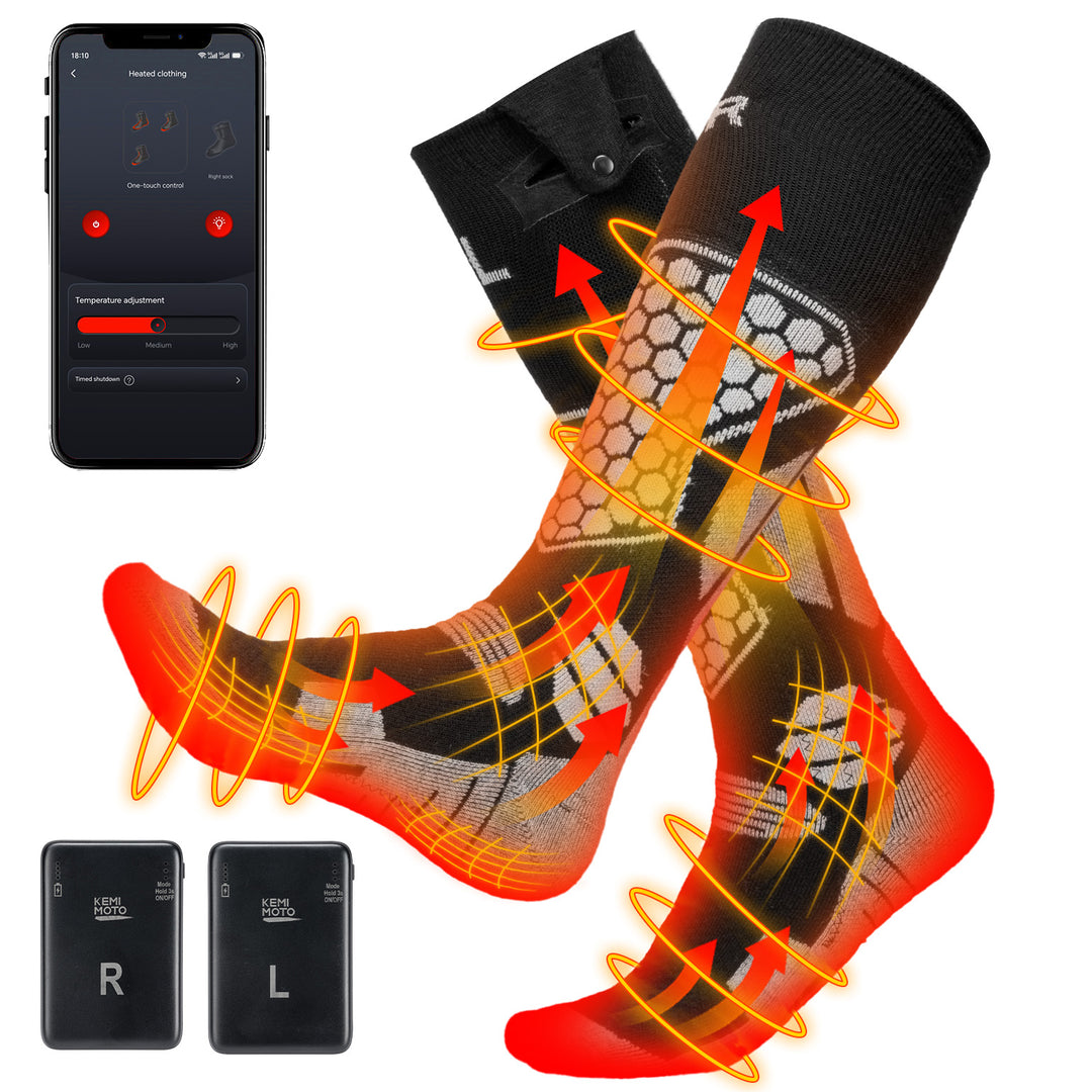 Chaussettes Chauffantes en Laine Unisexe avec Contrôle par Application Noir et Blanc