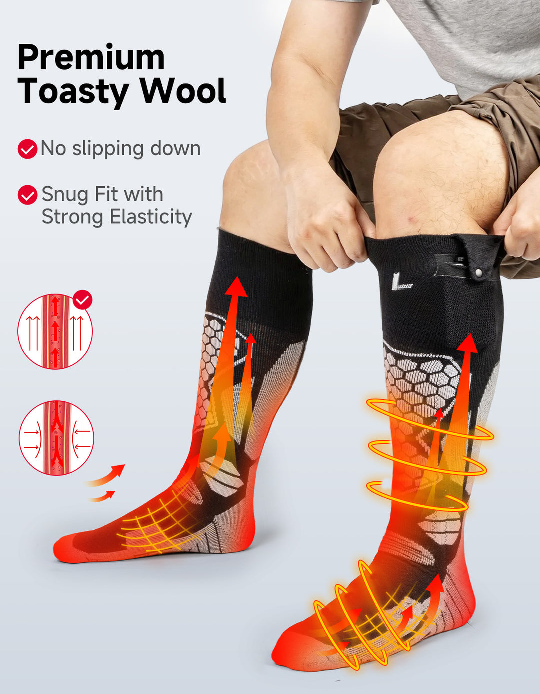 Chaussettes Chauffantes en Laine Unisexe avec Contrôle par Application Noir et Blanc