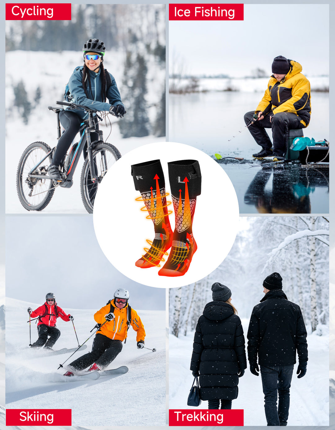 Chaussettes Chauffantes en Laine Unisexe avec Contrôle par Application Noir et Blanc