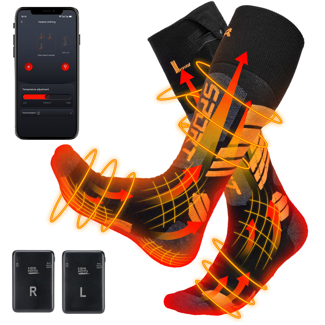 Chaussettes Chauffantes en Laine Unisexe avec Contrôle par Application Noir et Blanc