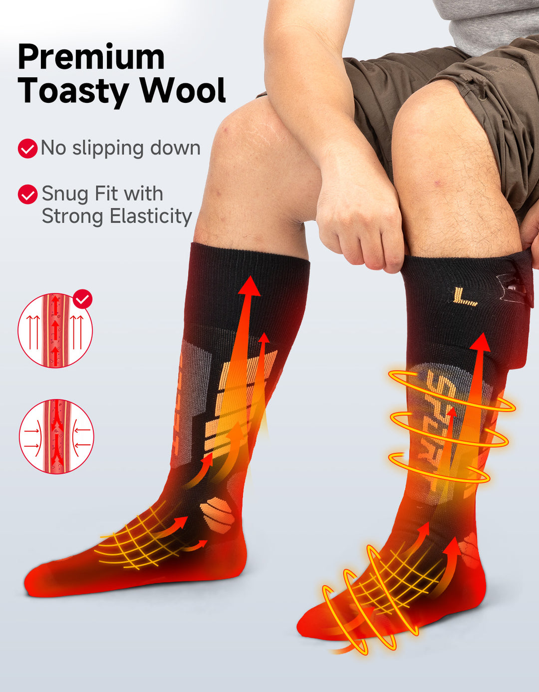 Chaussettes Chauffantes en Laine Unisexe avec Contrôle par Application Noir et Blanc