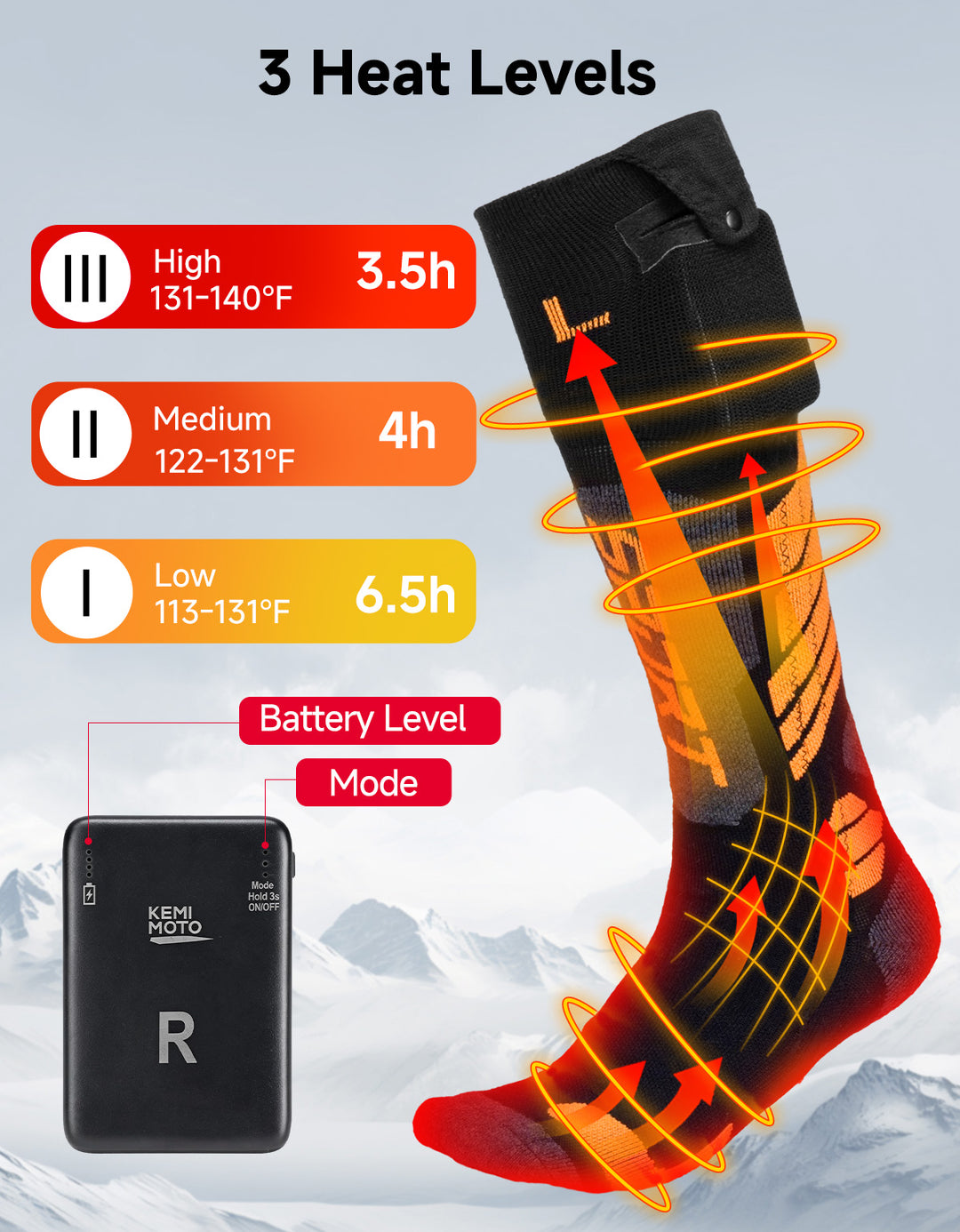 Chaussettes Chauffantes en Laine Unisexe avec Contrôle par Application Noir et Blanc