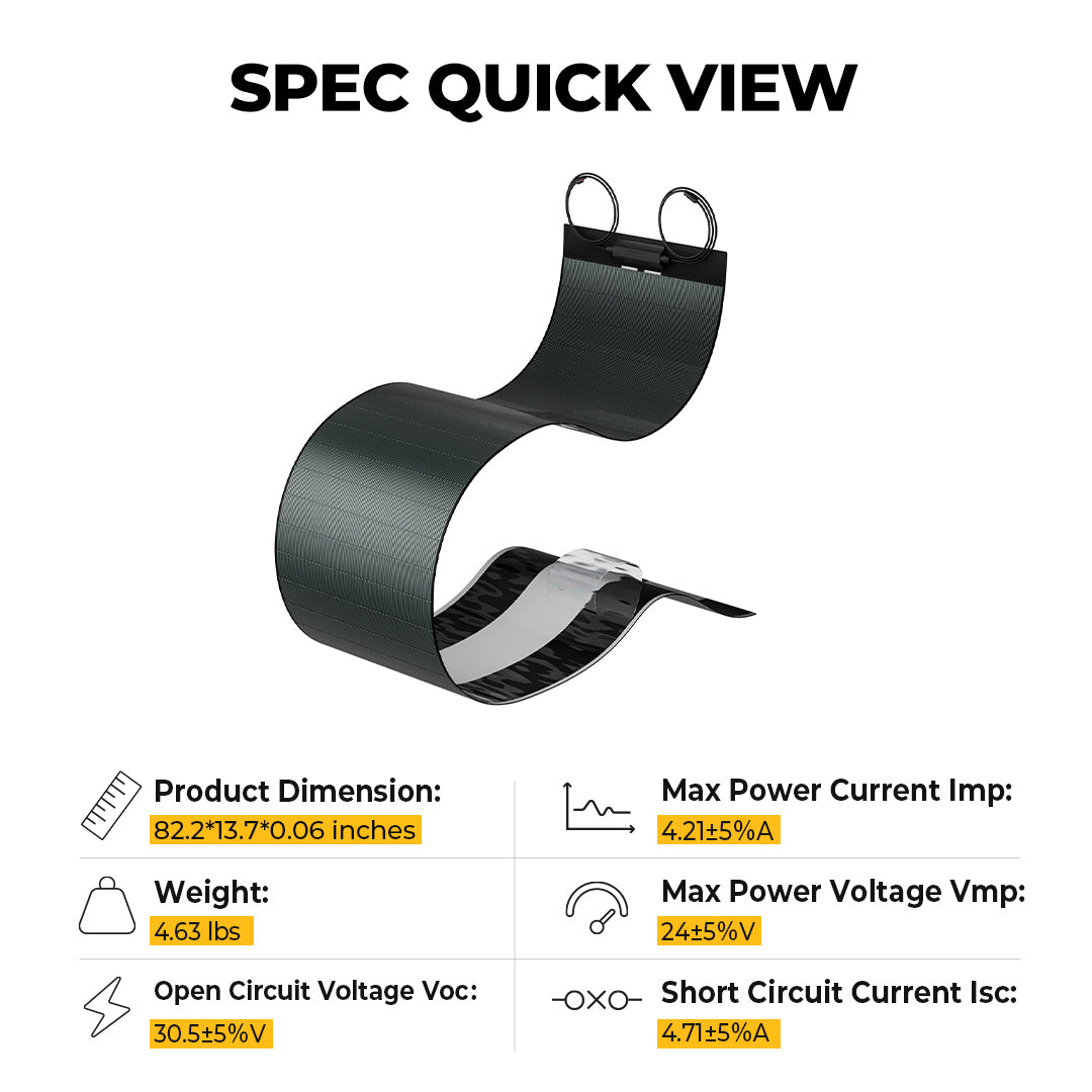 Yuma 100W CIGS Thin-film Flexible Solar Panel with Tape (Long Version)