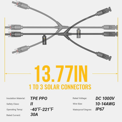 Connecteur de dérivation solaire en Y 1 à 3 (M/FFF et F/MMM)