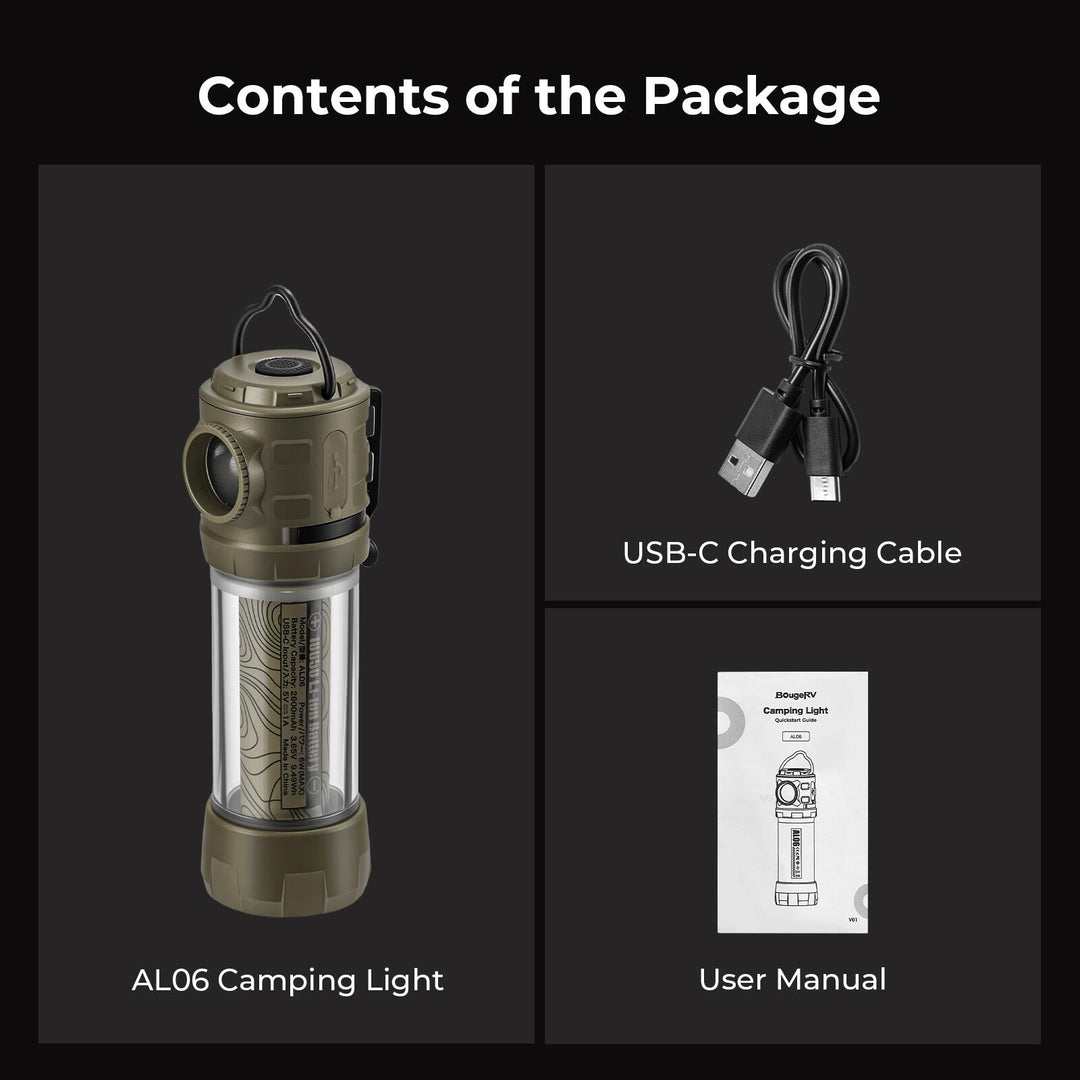 BougeRV AL06 Portable Camping Lantern Rechargeable Emergency Flashlight