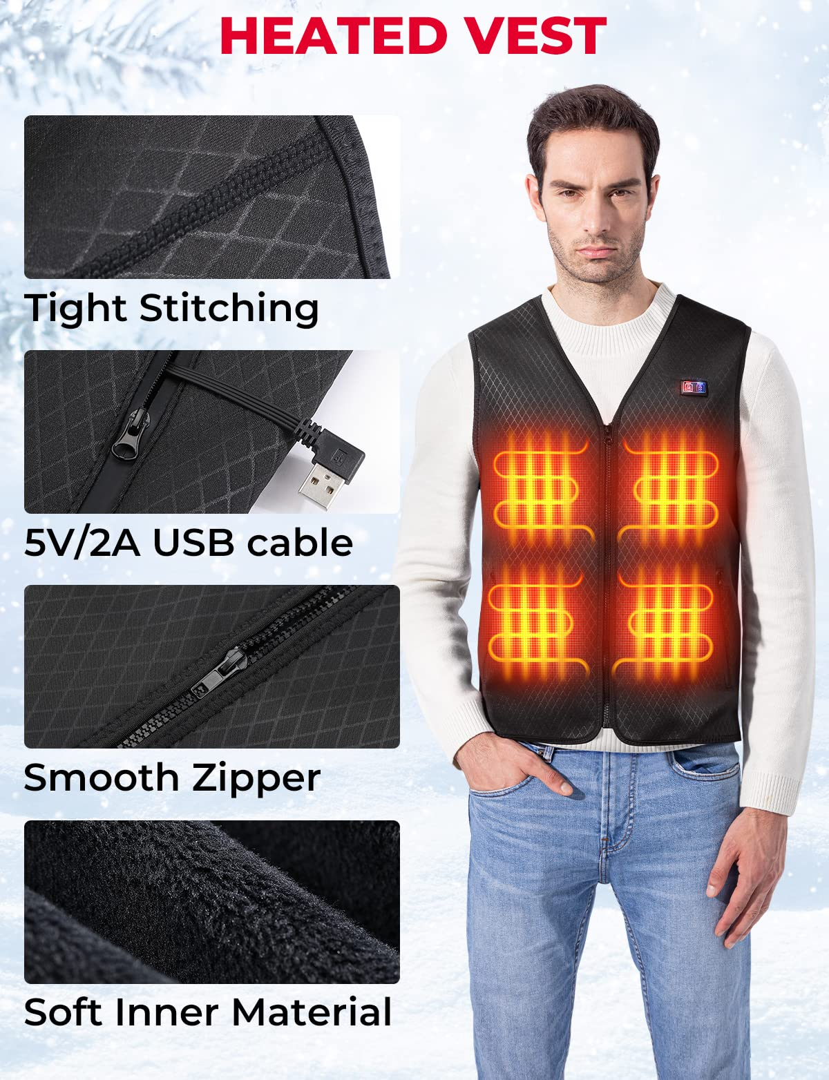 Winter Warming Heating Vest, BATTERY NOT INCLUDED - Kemimoto