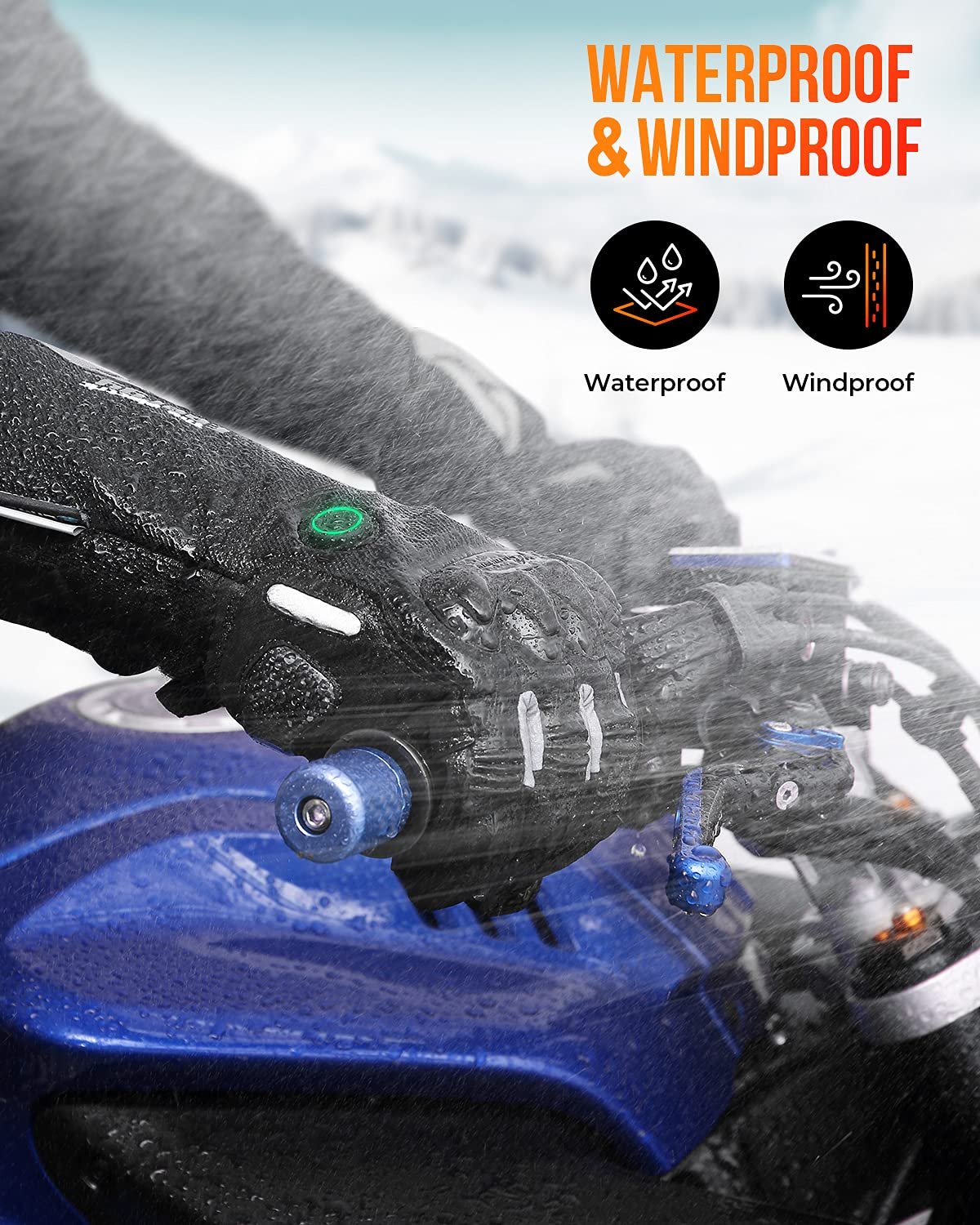 Heated Motorcycle Gloves Waterproof Touchscreen for Men and Women 7.4V 2500mAh - Kemimoto