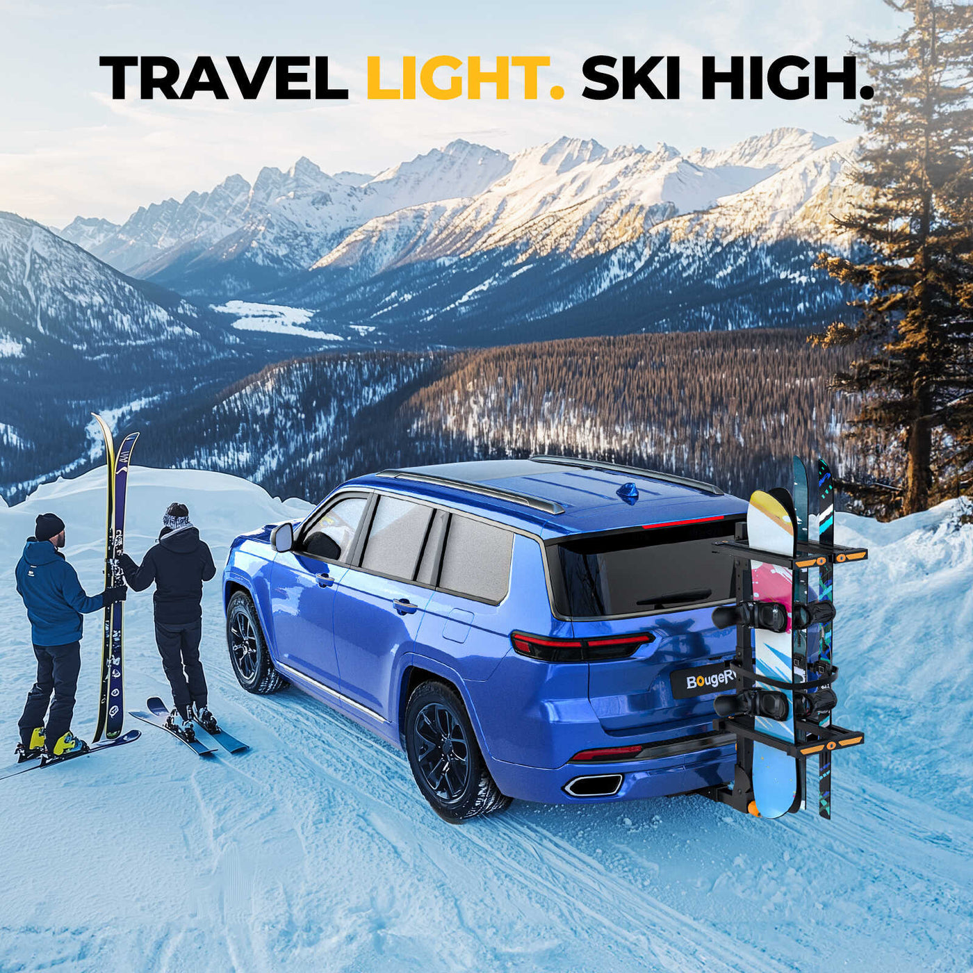 BougeRV Hitch Ski Snowboard Rack with Security Lock