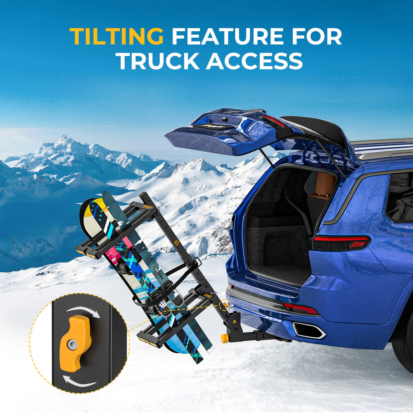BougeRV Hitch Ski Snowboard Rack with Security Lock