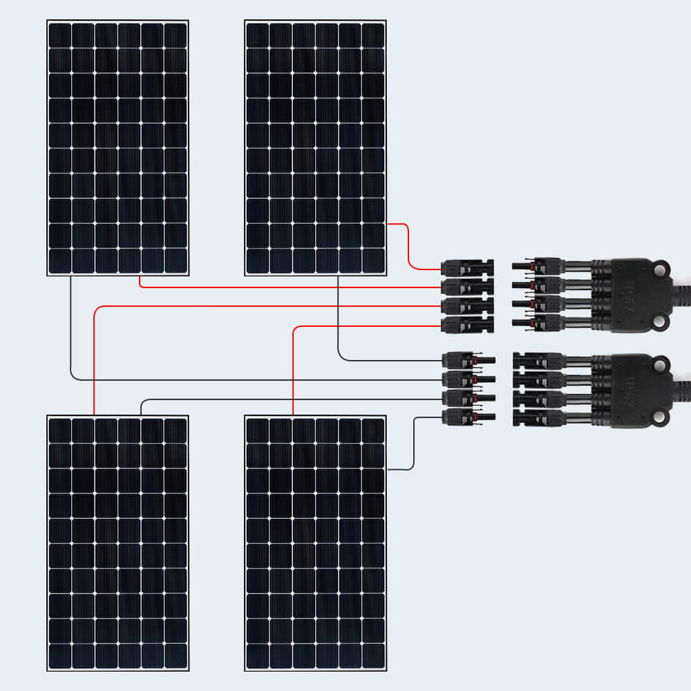 Y Branch Parallel Connectors Extra Long 1 to 4 Solar Cable - BougeRV