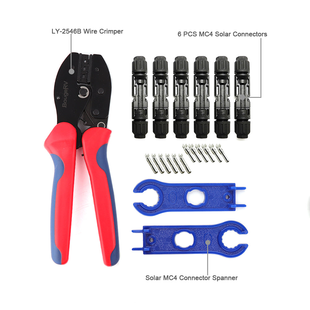 Solar Connectors Crimp Tool Kit for 10/11/12/13 AWG Solar Wire 6 Pairs - BougeRV