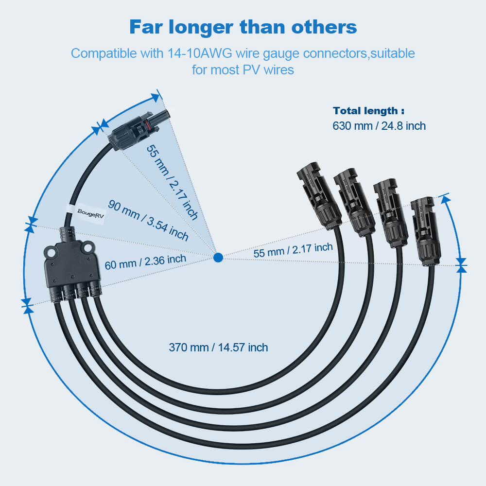 Y Branch Parallel Connectors Extra Long 1 to 4 Solar Cable - BougeRV