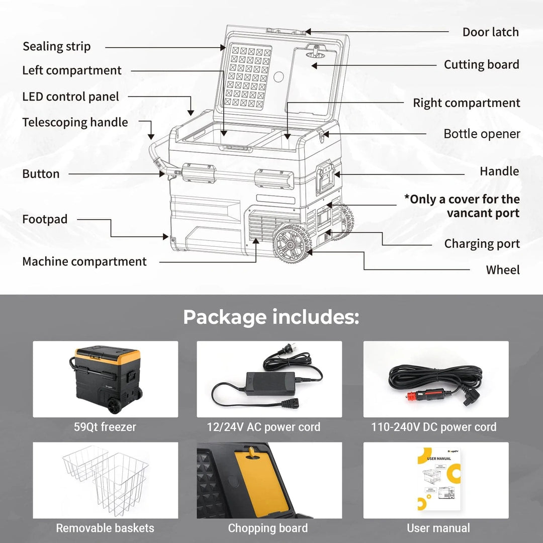 BougeRV CR55 59 Quart Dual Zone 12V Portable Fridge Freezer