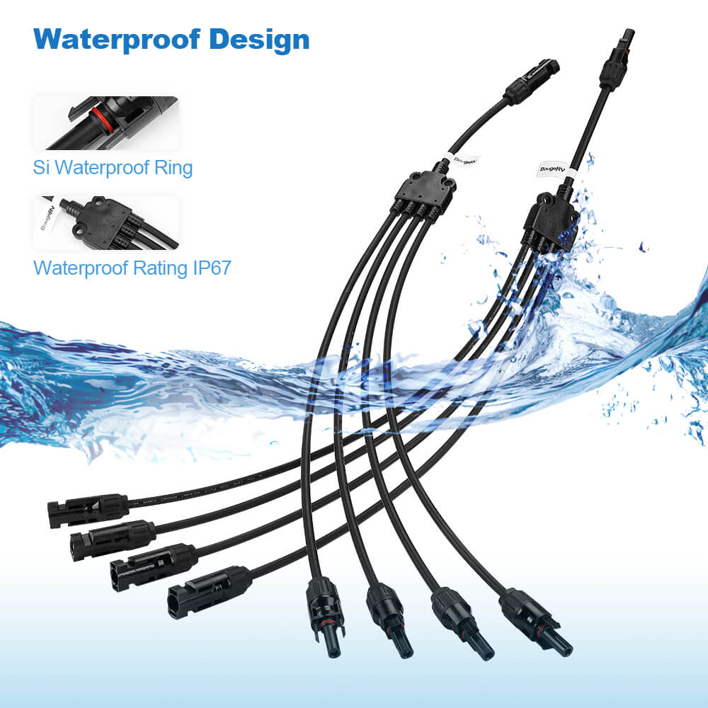Y Branch Parallel Connectors Extra Long 1 to 4 Solar Cable - BougeRV
