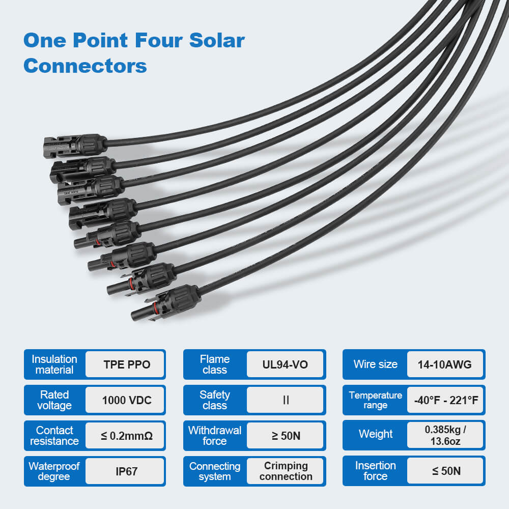 Y Branch Parallel Connectors Extra Long 1 to 4 Solar Cable - BougeRV